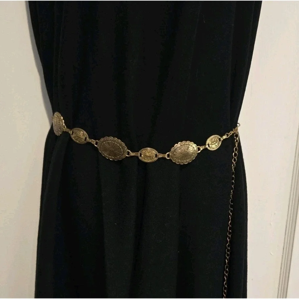 Antiqued Gold-tone Women's Concho Medallion Adjustable Chain Belt Fits 28